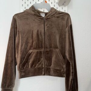 Brown Velour Zip-Up Hoodie